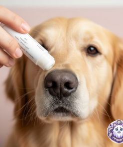 Aplicando bálsamo hidratante en la nariz de un perro