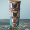 Torre de latas de cartón rascador para gato apiladas (diseños Atún, Sardina, Salmón, Camarón).