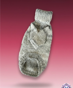 Suéter de lana y acrílico para perro chiquito color gris jaspeado, vista inferior.