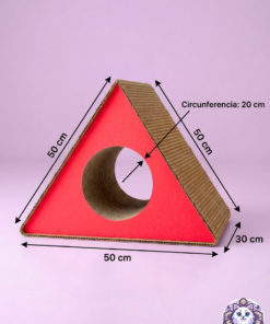Rascador Triangular con Túnel para Gato (Cartón Premium) - Rojo Fuerte