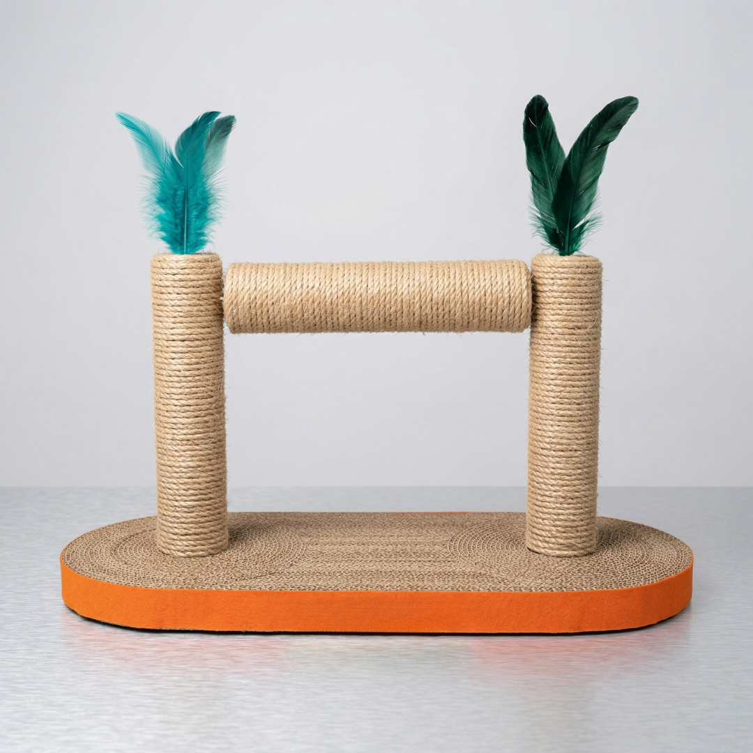 Torre Rascador Doble Tubo de Yute con Plumas para Gato | Kittyscratch