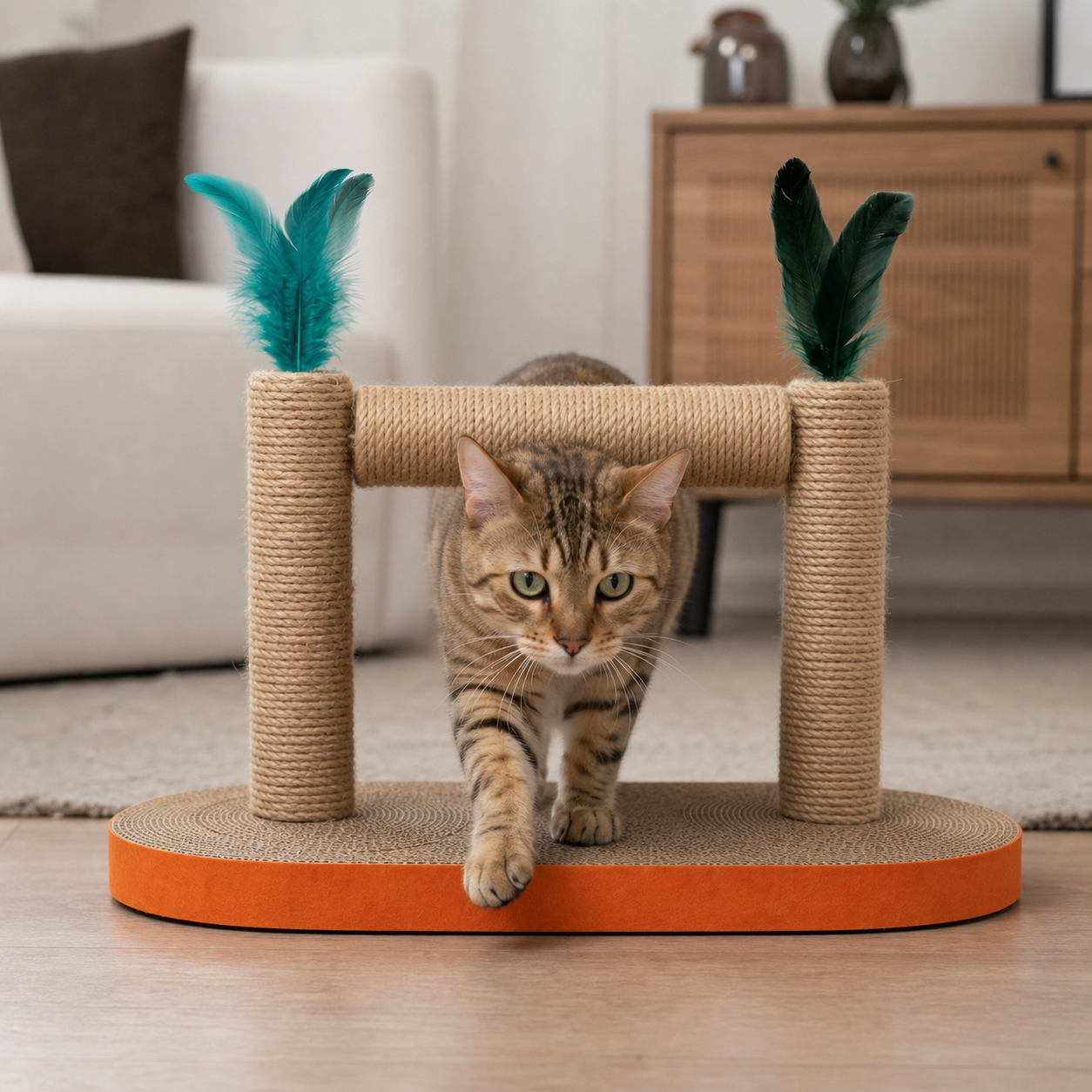Torre Rascador Doble Tubo de Yute con Plumas para Gato | Kittyscratch - Image 2