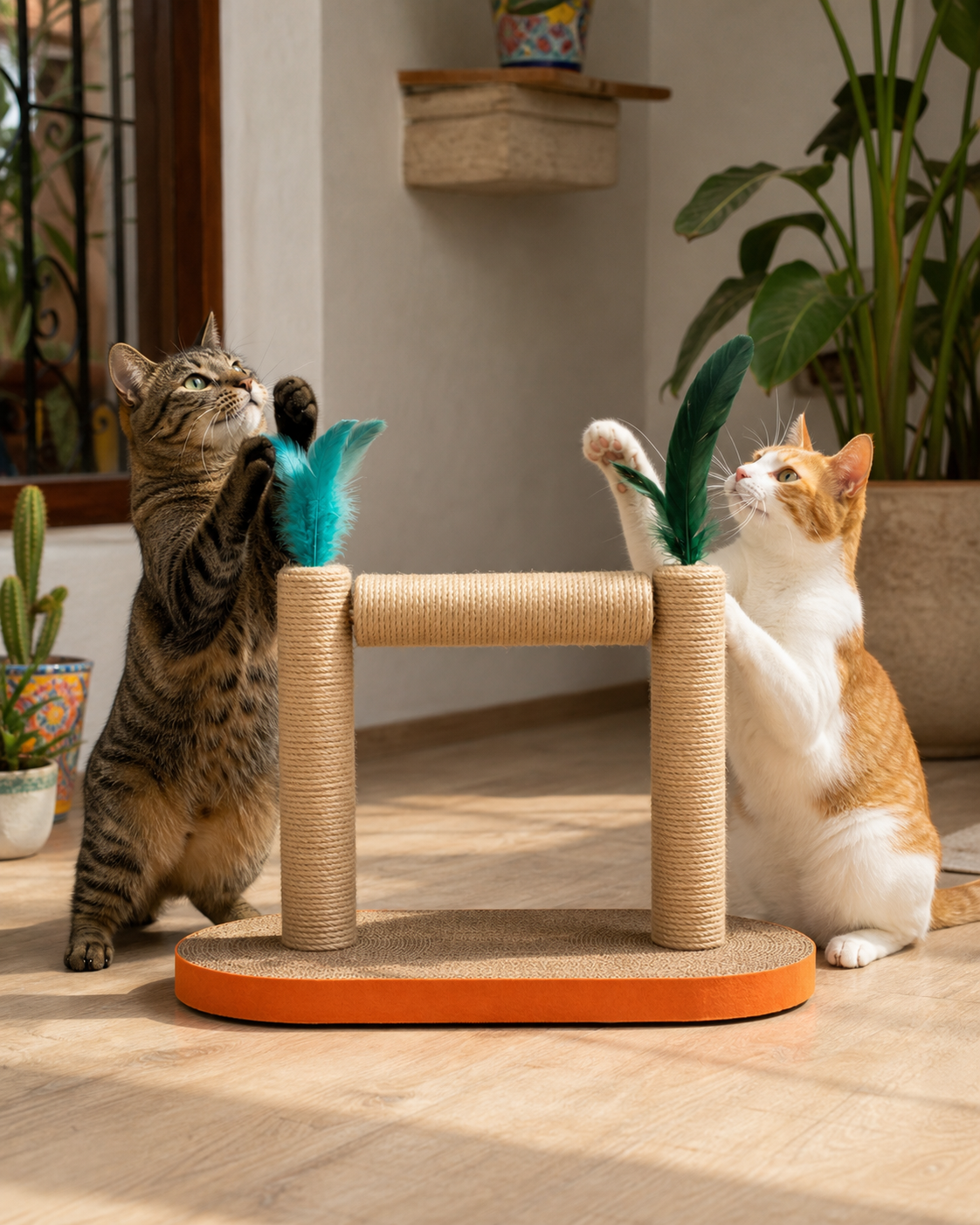 Torre Rascador Doble Tubo de Yute con Plumas para Gato | Kittyscratch - Image 3